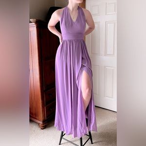 David's Bridal Bridesmaid Dress: Long Mesh Tie Back Halter